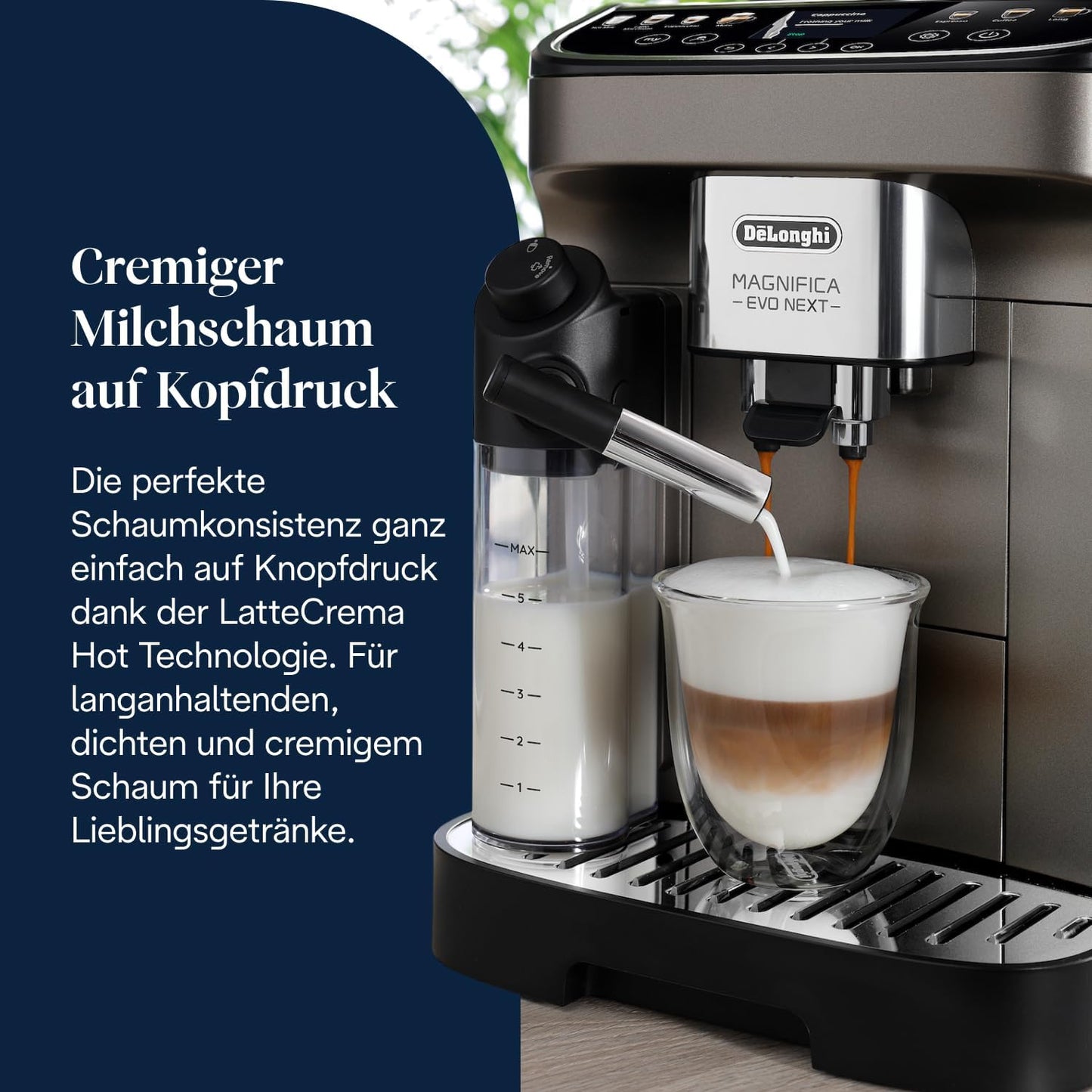 De'Longhl Magnifica Evo Next ECAM312.80.TBKaffeevollautomat mit 13 Getränken, 2,4'' TFT Farbdisplay, LatteCrema Milchsystem, Titan