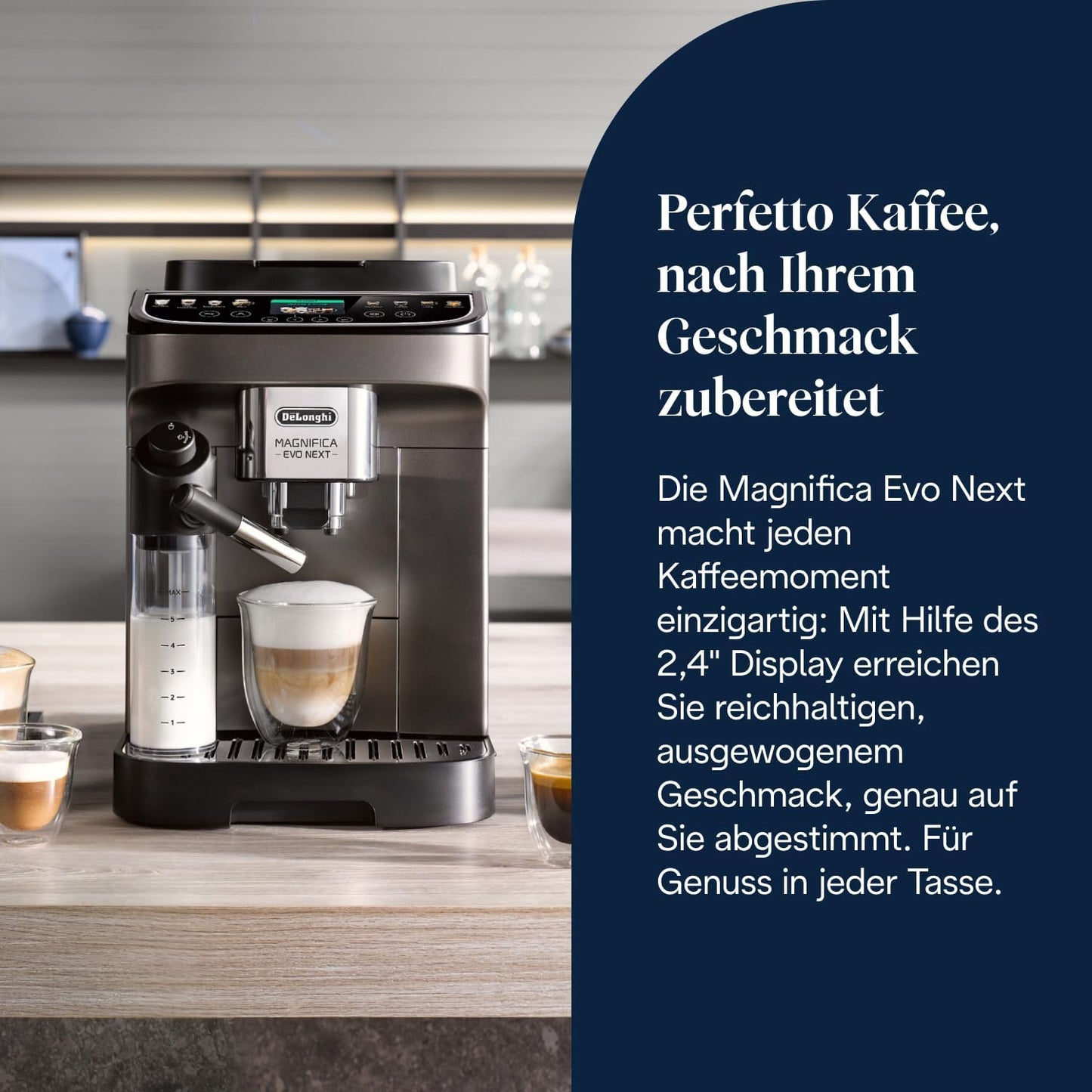 De'Longhl Magnifica Evo Next ECAM312.80.TBKaffeevollautomat mit 13 Getränken, 2,4'' TFT Farbdisplay, LatteCrema Milchsystem, Titan